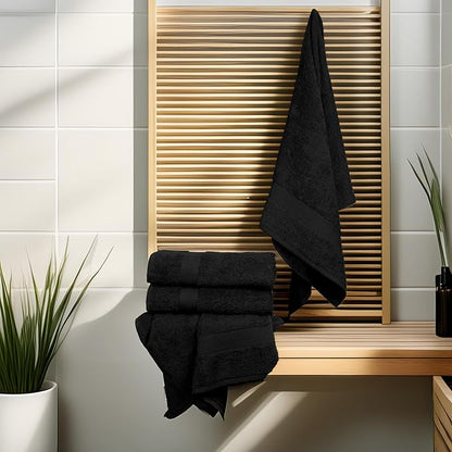 Commercial Bulk Pack of 12 Large Bath Towels – 100% Cotton Terry 24" x 50" – Ideal for Hotels, Salons, Gyms, Spas & Institutional Use – Black