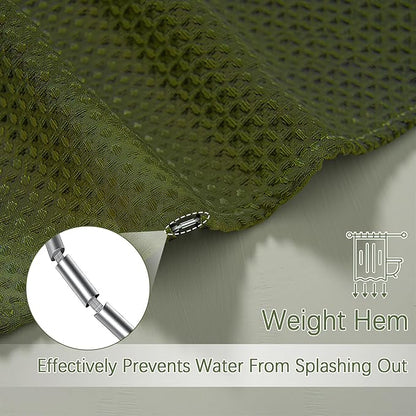 Long Waffle Army Green Shower Curtain, Heavy Duty Fabric Shower Curtain with Waffle Weave Hotel Quality Bathroom Shower Curtains, 72 x 78 Inches