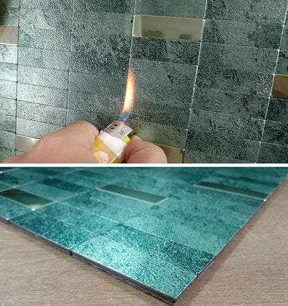 XUANINY Peel and Stick Tile Backsplash Self- Adhesive Wall Tiles Aluminum Mosaic Sticker for Kitchen (11.33"x11.92" Per Sheet, Pack of 10 pcs) (Dark Green 10)