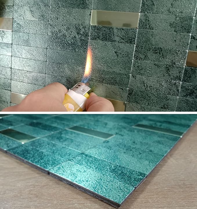 XUANINY Peel and Stick Tile Backsplash Self- Adhesive Wall Tiles Aluminum Mosaic Sticker for Kitchen (11.33"x11.92" Per Sheet, Pack of 5 pcs) (Dark Green 5)