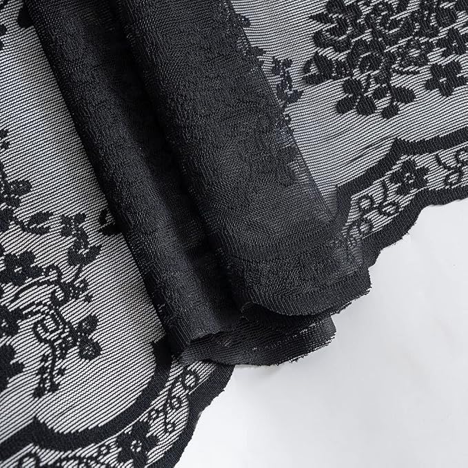 YJ YANJUN Black Lace Shower Curtain for Bathroom 72x72, Gothic Style with Attached Valance