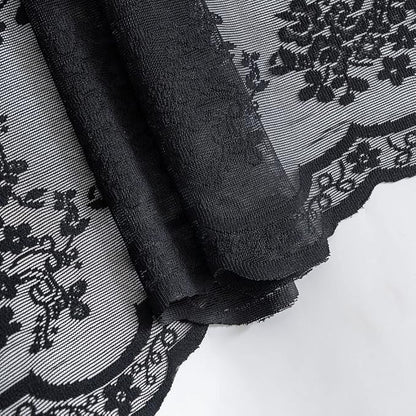 YJ YANJUN Black Lace Shower Curtain for Bathroom 72x72, Gothic Style with Attached Valance