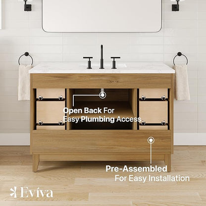 Eviva Graham 48 in. Oak Single Sink Bath Vanity with Arabescato Engineered Stone Top and Undermount Porcelain Sink