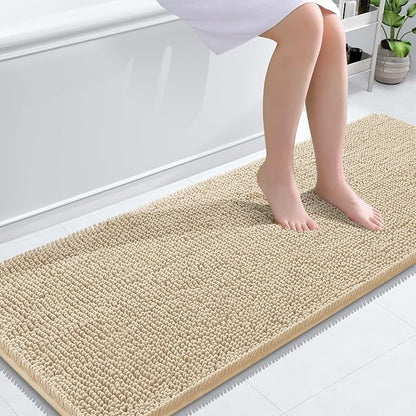 OLANLY Bathroom Runner Rugs 59x24, Extra Soft Absorbent Chenille Bath Rugs | Beige, Quick-Drying Rubber Backing, Machine Washable Long Bath Mat for Bathroom Floor, Tub and Shower, Home Decor Accessories