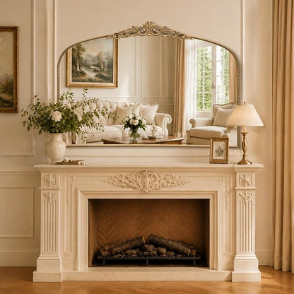 Micasso Oversized Gold Arched Mirror: 55"x36" Baroque Vintage Wall Mirror | French Antique Traditional Ornate Decorative for Entryway/Bedroom/Bathroom/Hallway/Fireplace - Home Decor for Living Room