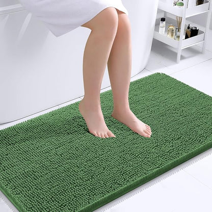 OLANLY Bathroom Runner Rugs 40x24, Extra Soft Absorbent Chenille Bath Rugs | Olive Green, Quick-Drying Rubber Backing, Washable Long Bath Mat for Bathroom Floor, Tub and Shower, Home Decor Accessories