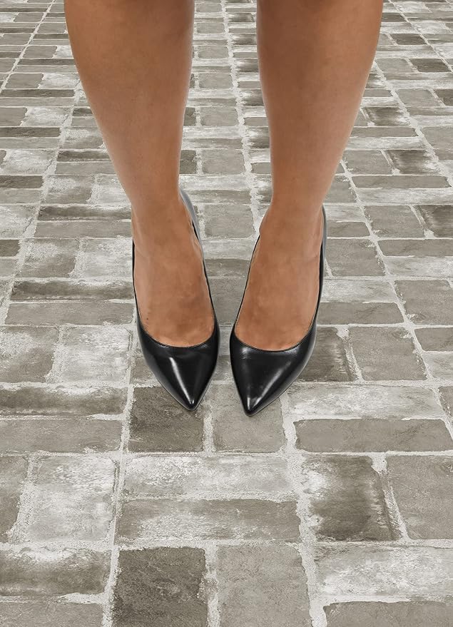FloorPops Harvard Brick Grey Peel and Stick Floor Tiles, Farmhouse Vinyl Floor Tiles, Water Resistant, 12 in x 12 in, Pack of 10