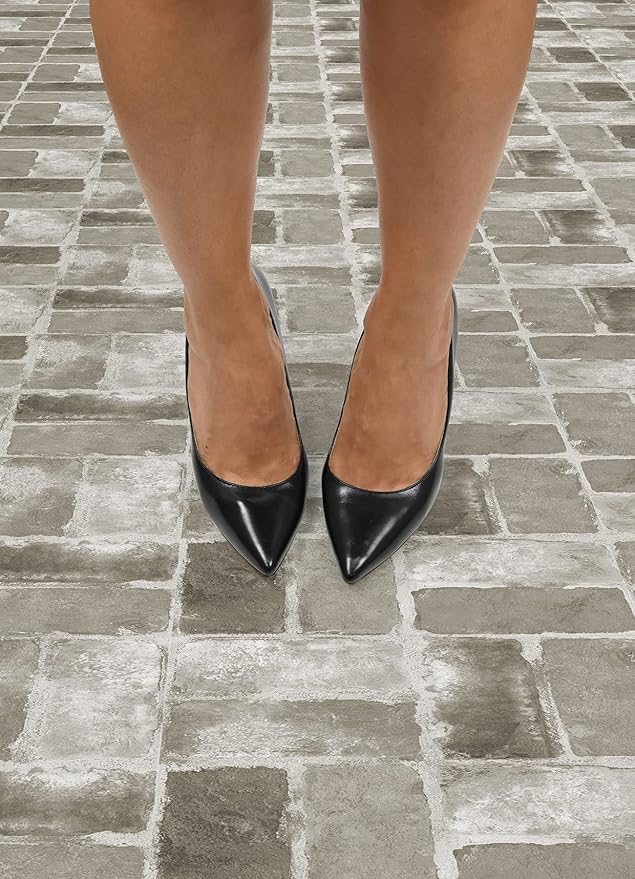 FloorPops Harvard Brick Grey Peel and Stick Floor Tiles, Farmhouse Vinyl Floor Tiles, Water Resistant, 12 in x 12 in, 10 Count (Pack of 6)