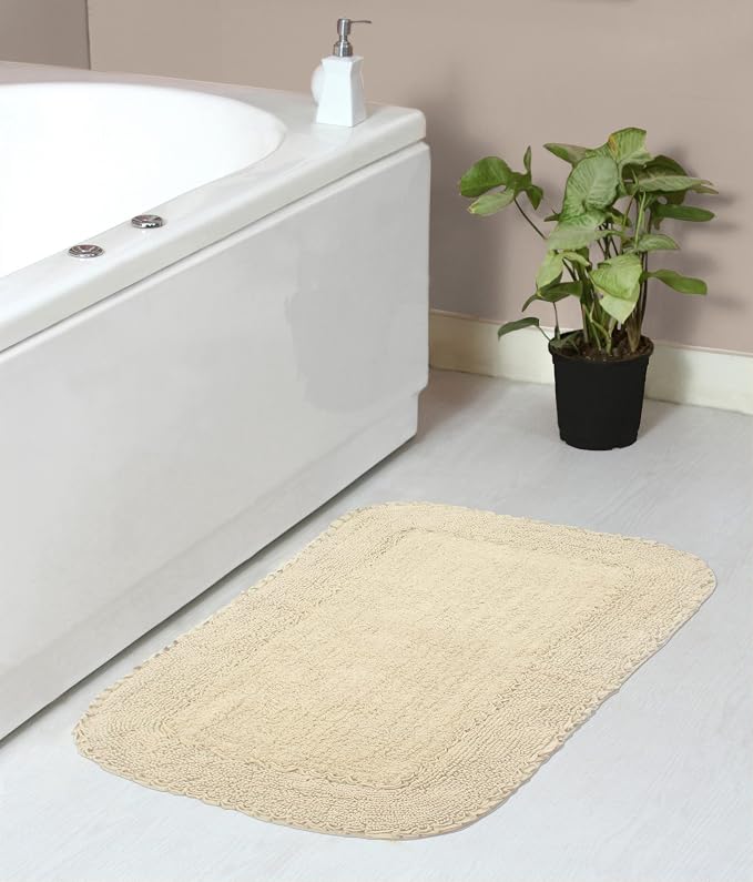 Home Weavers Radiant Collection 100% Cotton Bathroom Rugs Set, Machine Washable Rug, Extra Soft and Absorbent Bath Rug, Kitchen Mat, Bath Mat Set, Bath Floor Mat Non Slip, 21"x34" Rectangle, Ivory