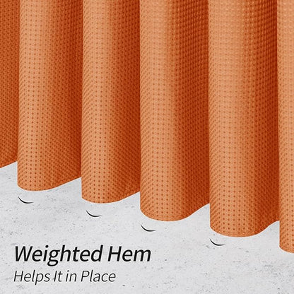 MitoVilla Orange Waffle Fabric Shower Curtain, Heavy Waffle Weave Textured Shower Curtains for Modern Luxury Bathroom Decor, Weighted Hotel Spa Shower Curtain, 72 x 72, Burnt Orange