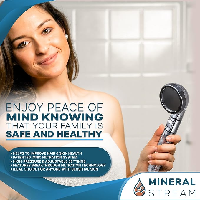 MineralStream Ionic Shower Head 2.0 | High Pressure Water Saving Showerhead with Filter Beads | Eco Water Spa Shower Heads for Hair & Skin Health