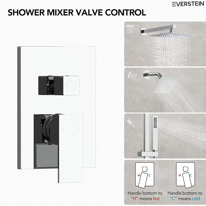 10" High-Pressure Rainfall Shower Faucet with Handheld Spray, Wall Mount Dual Shower Head System with Slide Bar (Polished Chrome)
