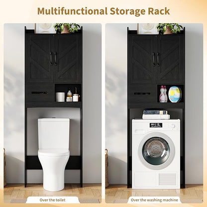 GarveeHome Over the Toilet Storage, Anti-Tip, Adjustable Shelf, Black | Bathroom Cabinet, Toilet Paper Holder, Sturdy Build, for Bathroom Restroom Laundry