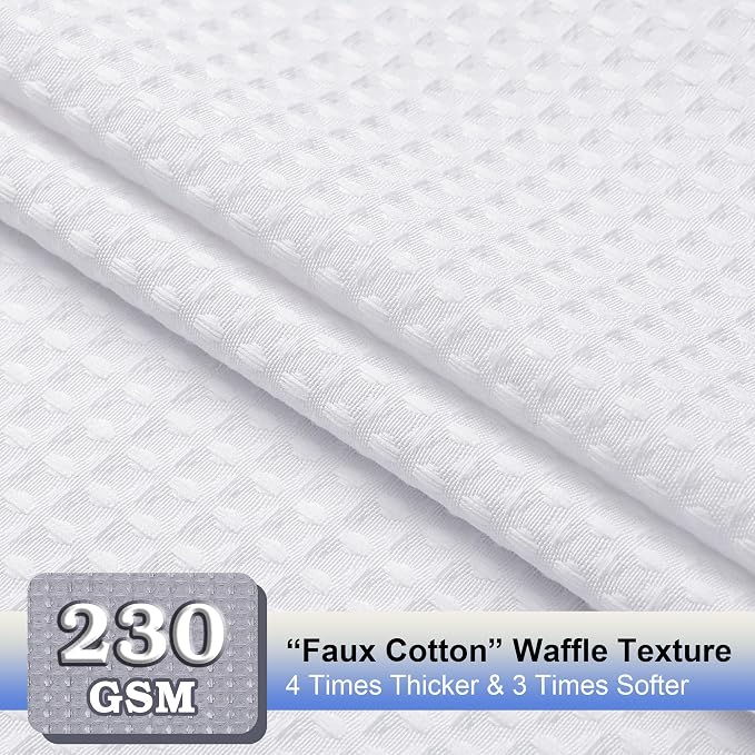 Extra Long White Shower Curtain Set- 96 Inch Long Waffle Weave Heavy Duty Fabric Shower Curtains for Bathroom, Luxury Heavy Duty Thick Cloth Shower Curtain with 12 Plastic Hooks, 72x96, White