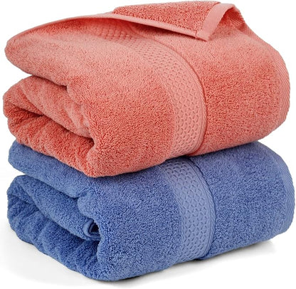 Cleanbear Bath Towels Soft Cotton, 2-Pack Absorbent Towels, 55 x 27.5 Inch | Bathroom Shower Towels set of 2 With Assorted Colors for Men and Women Body Drying, (Coral & Light-Lilac)