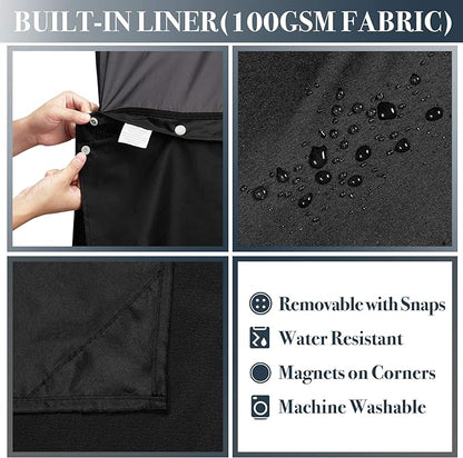 N&Y HOME Waffle Weave Shower Curtain with Snap-in Fabric Liner & 12 Black Hooks Set - Hotel Style, Water-Repellent & Washable, Mesh Top Window - 71x72, Black