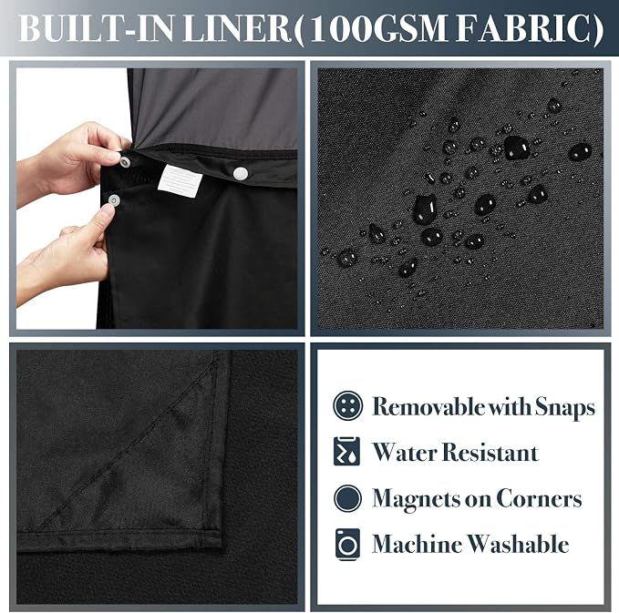 N&Y HOME Stall Waffle Weave Shower Curtain with Snap-in Liner Black 36x72 | 12 Black Hooks Included, Snap on/off Fabric Liner, Hotel Style & Mesh Window, Machine Washable, 36x72 Small Shower Stall Size