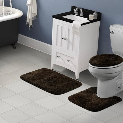 Garland Rug Traditional Nylon Washable Chocolate 3 Piece Set - Lid, Contour, Bath Rug - Soft, Absorbent, and Stylish for Your Bathroom