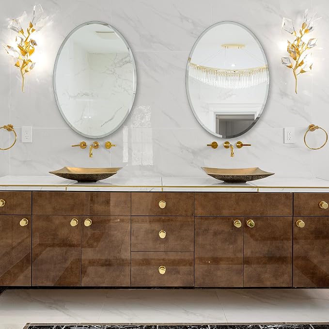 Bathroom Mirror for Over Sink 24" x 36" Oval Frameless Wall Mirror | Beveled Polished Edge Decorative Wall Mirror for Bathroom, Bedroom, Vanity and Entryway