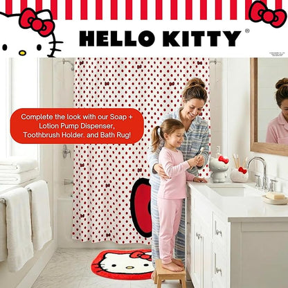 Sanrio Hello Kitty 13-Piece Shower Curtain Set, 72" x 70" Fabric Curtain with Hooks, Polka Dot Kawaii Bathroom Decor, Machine Washable, (100% Officially Licensed Product) by Franco Collectibles