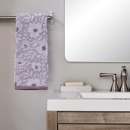 SKL Home Floral Hand Towel Set-2pc, 100% Cotton Jacquard, Lavender | Soft, absorbent & reversible. Great for use in the bathroom, kitchen, or bar & gifting.