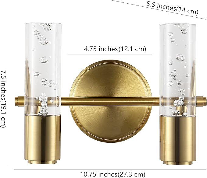 JONATHAN Y 10.75" Brass Gold Modern Integrated LED Vanity Light Wall Sconce for Bathroom, Clear Bubble Acrylic Shade Minimalist Art Deco Light for Hallway, Entryway, 4000K (JYL7223B)