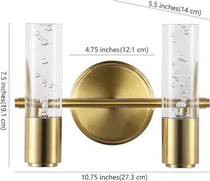 JONATHAN Y 10.75" Brass Gold Modern Integrated LED Vanity Light Wall Sconce for Bathroom, Clear Bubble Acrylic Shade Minimalist Art Deco Light for Hallway, Entryway, 4000K (JYL7223B)