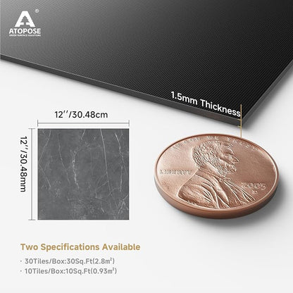 ATOPOSE Peel and Stick Vinyl Floor Tiles,10-Pack 12x12 Inch,Self Adhesive Waterproof Flooring Planks for Kitchen, Dining Room,Bathroom,Vestibule,Cover 10 Sq. Ft(Grey/White Marble,15 Tiles Per Color)