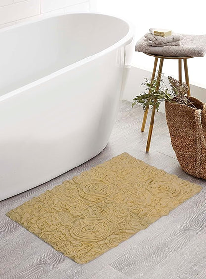 Home Weavers Bell Flower Collection 100% Cotton Tufted Bath Rugs, Extra Soft and Absorbent Bath Rugs, Non-Slip Bath Mats, Machine Washable, Bath Mats for Bathroom Floor, 21"x34" Rectangle, Yellow