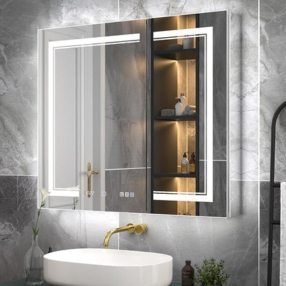36x32-Inch Lighted Medicine Cabinet with Mirror,Removable 5X Magnificer | GFCI 1800W Outlet,Soft-Closed,Front&Backlit,Anti-Fog,Dimmable&Tunable,Sensor LED,Recessed/Surface,Adjustable Shelves