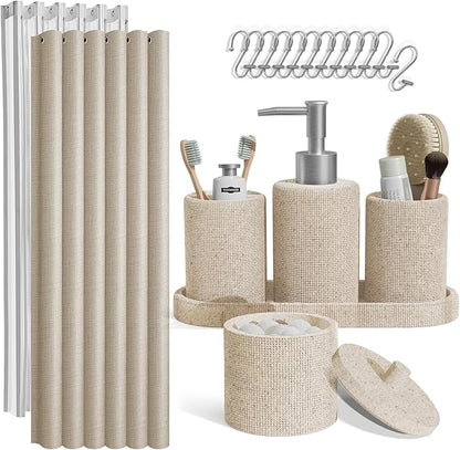 Clara Clark Bathroom Set - Beige Bathroom Accessories Set, 19PC Bathroom Accessory Set, Bathroom Sets with Shower Curtain Set, Soap Dispenser & Toothbrush Holder