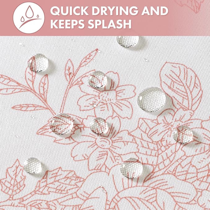 Spring Pink Floral Shower Curtain W72*L72 Inches Long | Linen Textured Fabric, 12 Rustproof Metal Hooks, Wrinkle Resistant Cloth, Machine Washable, Bathroom Decor for Cottage Core