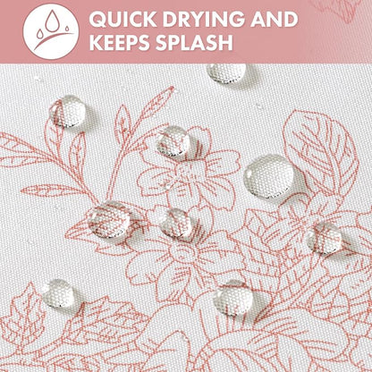 Spring Pink Floral Shower Curtain W72*L72 Inches Long | Linen Textured Fabric, 12 Rustproof Metal Hooks, Wrinkle Resistant Cloth, Machine Washable, Bathroom Decor for Cottage Core