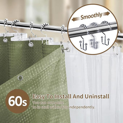 Siiluminisoy Shower Curtain and Liner Set, Waffle Shower Curtain Set with 12 Stainless Steel Hooks, Waterproof Luxury Fabric Shower Curtains for Bathroom and Hotel, Sage Green, 72" W x 72" H