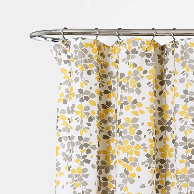 Lush Decor Weeping Flower Shower Curtain 72"W x 72"L Yellow & Gray - Fabric Shower Curtains for Bathroom - Floral Bathroom Curtain - Cottage Core Decor