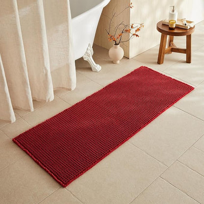 TYUU Waffle Runner Rug Bathroom, Long Boho Bath Mat, 60x24 Burgundy | Super Absorbent Quick Dry Bath Rug, Non-Slip Backing, Soft Waffle Washable Farmhouse Bathroom Mats, Tub, Shower & Home Decor