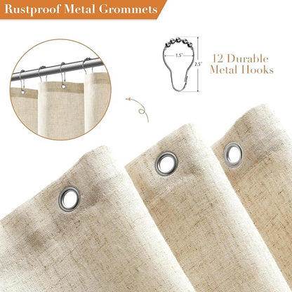 Extra Long Linen Shower Curtain for Bathroom 84 Inch Beige Color | Weighted Tall XL Bath Curtain with Hooks, Water Repellent, Neutral Boho Farmhouse, Simple Luxury Shower Decor, 1 Panel, 72x84