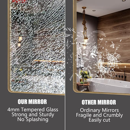 40x30 Inch Gold Bathroom Vanity Mirror | Brushed Metal Frame, Modern Gold Rectangle Mirror, Rounded Corner, Shatterproof, Anti-rust, Hangs Horizontally or Vertically