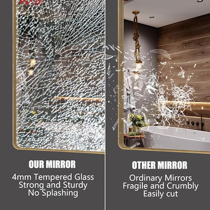 66x40 Gold Framed Mirror for Bathroom, Brushed Gold Brass Bathroom Mirror, Rectangle Gold Bathroom Vanity Mirror for Wall, Shatterproof, Anti-Rust, Hangs Horizontally or Vertically