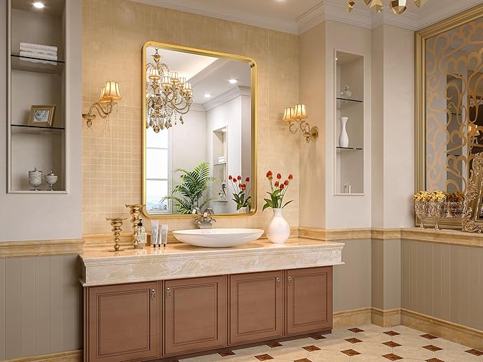 Brightify Gold Bathroom Mirror for Wall, 22x30 Inch Rectangular Gold Metal Framed Mirror, Modern Wall Mounted Vanity Mirror for Bathroom, Vertical or Horizontal