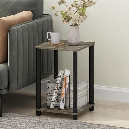 Furinno Modern Grey Side Table, 2-Tier Square Top End Table with Open Shelf, Toolless Night Stand, Bedside Table, for Living Room, Bedroom, Grey Oak