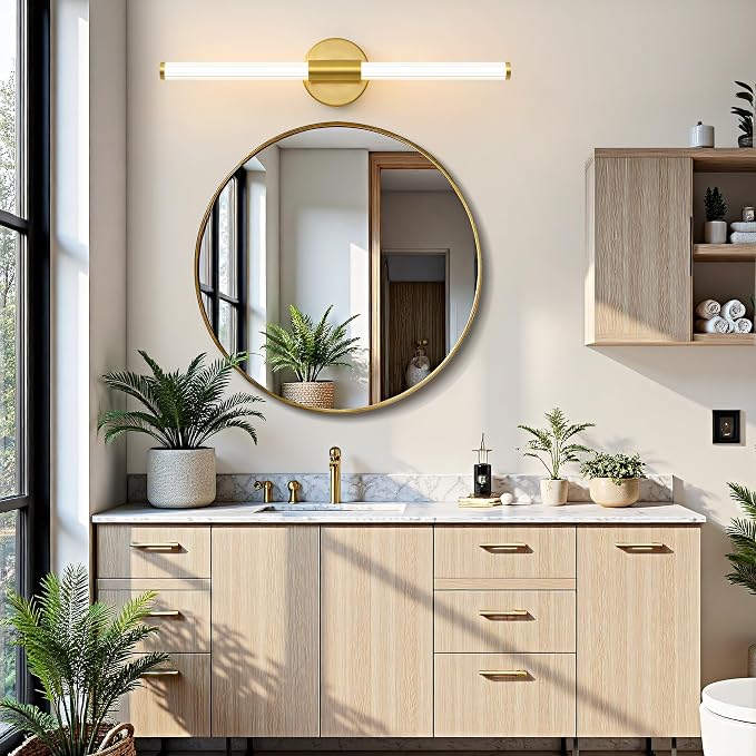 LED Bathroom Light Fixtures Gold Vanity Lights Modern 24" | 360° Bright Bathroom Light, Dimmable Vanity Light, Hardwired Wall Sconce 3000K Warm White for Mirror