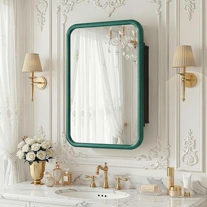 Casaphoria 30" H x 20" W Bathroom Medicine Cabinet with Mirror, Metal Frame Wall Medicine Cabinets Mirrors, Wall Mirror Cabinet, Green