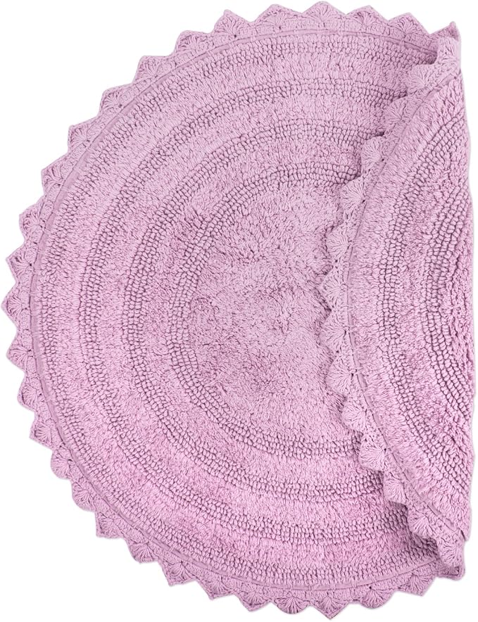 DII Crochet Collection Reversible Bath Mat, Round, 27.5" Diameter, Mauve