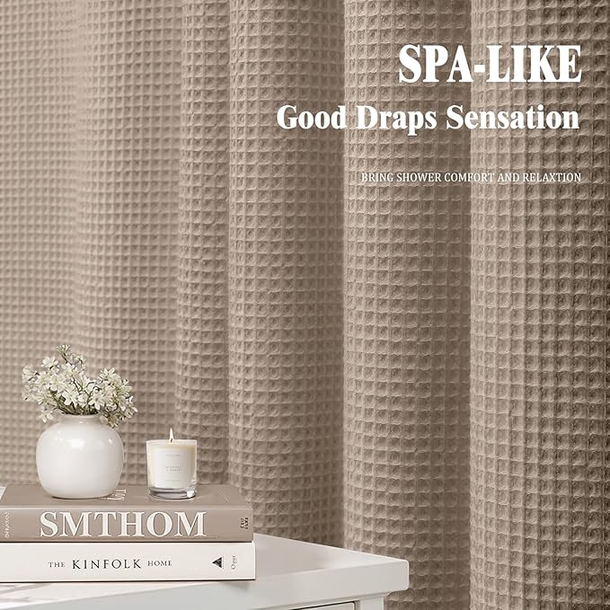 Waffle Weave Shower Curtain - Beige Cotton Fabric Texture Heavyweight Shower Curtains for Bathroom,Washable,72Wx75L
