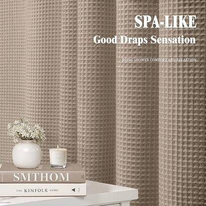 Extra Long Waffle Shower Curtain - Beige Cotton Texture Fabric Heavyweight Shower Curtains for Bathroom,72Wx84L