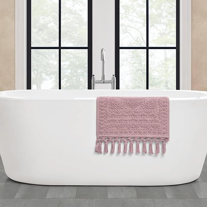 French Connection Nellore Bathroom Rugs, Woven and Beaded, Durable Bath Rugs, Thick Bath Mats for Bathroom and Shower Rugs, 17" x 28", Dusty Pink