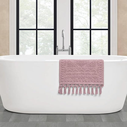 French Connection Nellore Bathroom Rugs, Woven and Beaded, Durable Bath Rugs, Thick Bath Mats for Bathroom and Shower Rugs, 17" x 28", Dusty Pink