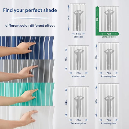 CLOROX Shower Curtain Liner, Premium Striped Medium-Weight Durable Waterproof 6g PEVA for Bathroom with Weighted Magnets, Printed Standard Size 72" x 72", Grey