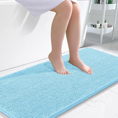 OLANLY Bathroom Runner Rugs 47x24, Extra Soft Absorbent Chenille Bath Rugs | Sky Blue, Quick-Drying Rubber Backing, Washable Long Bath Mat for Bathroom Floor, Tub and Shower, Home Decor Accessories